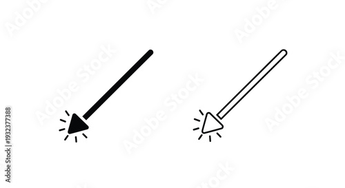 Two simple black line art illustrations of magic wands with starbursts