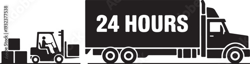 Forklift truck loading the boxes in the semi trailer truck