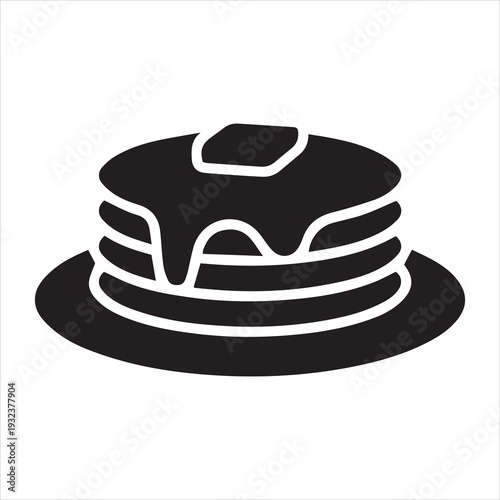 Breakfast pancakes with syrup and butter on a plate flat icon for food apps and websites