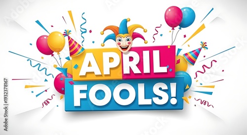 Vibrant april fools' day celebration with colorful balloons and confetti