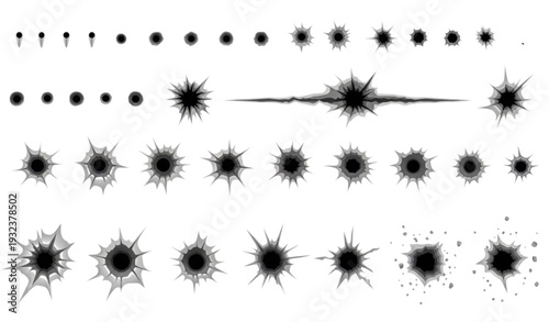 A set of black explosion and splatter vector graphics and icons