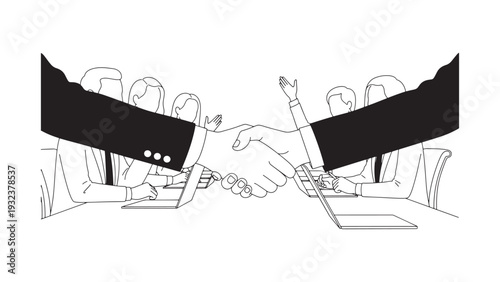 Business Agreement Illustration Handshake Between Executives Representing Partnership Deal Closure and Corporate Trust