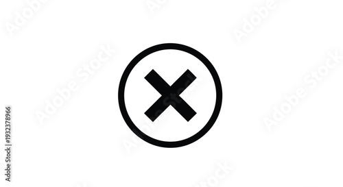 Simple black close button icon inside a thick circle on a stark white background