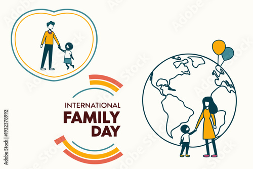 A heartwarming vector illustration celebrating international family day with diverse family units holding hands around the world, symbolizing global unity and love in a flat design graphic.