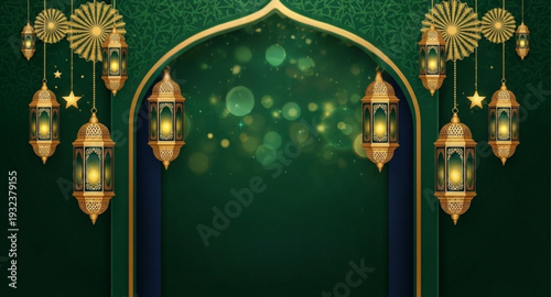 Islamic Green and Gold Lantern Banner