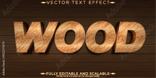 A premium wood text effect with editable and scalable vector design