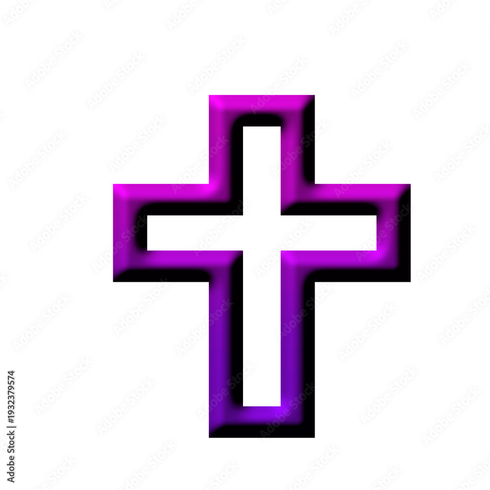 Obraz premium Digital illustration of a Christian cross with Easter purple coloring. This is not generative AI