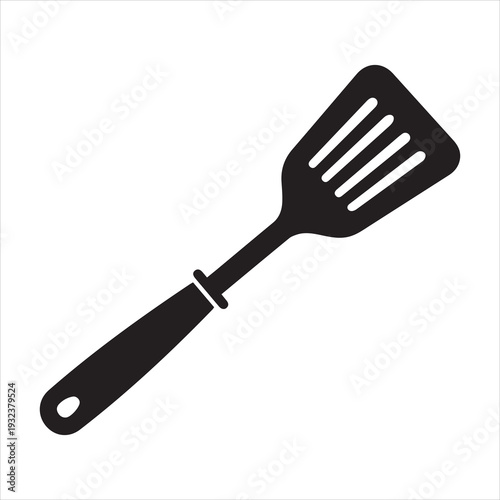 Simple black and white illustration of a kitchen spatula on a white background