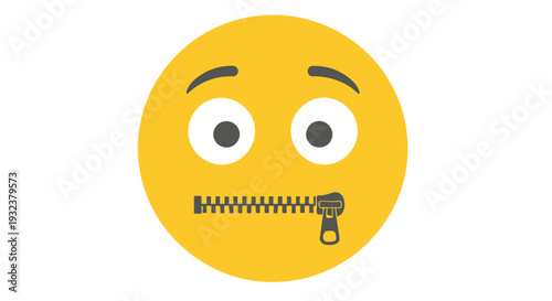 Emoji icon representing silence with a zipper sealing the mouth on a bright white background