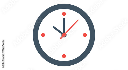 Simple flat design analog clock face showing a specific time isolated on white background