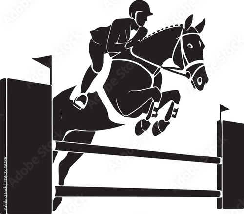 Horse jumping over obstacles with rider