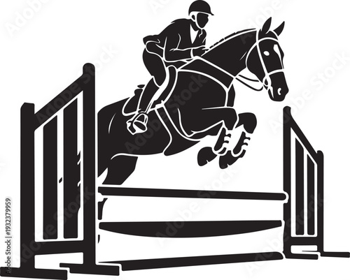 Horse jumping over obstacles with rider