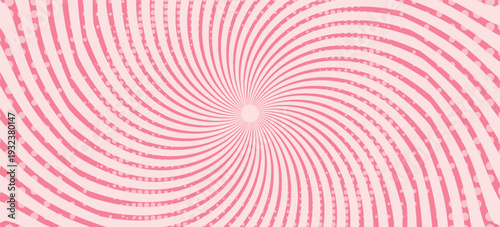 Candy color sunburst background. Abstract pink cream sunbeams design wallpaper. Colorful spinning lines for template, banner, poster, flyer. Sweet rotating cartoon swirl or whirlpool. Eps 10