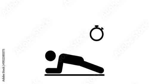 Animated Plank Exercise with Stopwatch Pictogram Seamless Loop Core Strength Workout