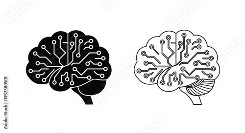 Digital brain concept two stylized representations of technology and thought