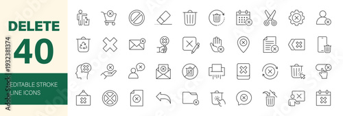 Delete icon set. Editable line icons. Vector illustration.