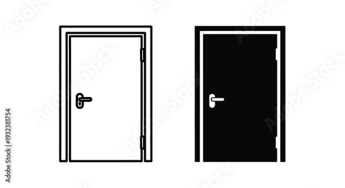 Two simple door icons one white and one black with handles