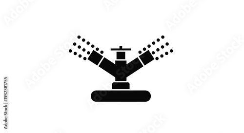 Simple black icon depicting an agricultural sprinkler system on a white background
