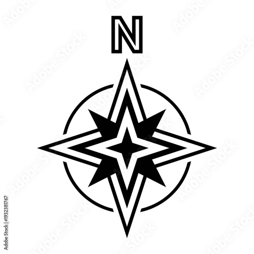Black north direction sign for map