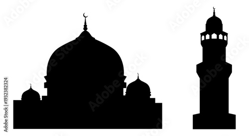 Set of 2 mosque silhouettes vector