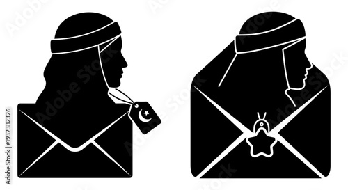 Set of 2 black envelope icons vector