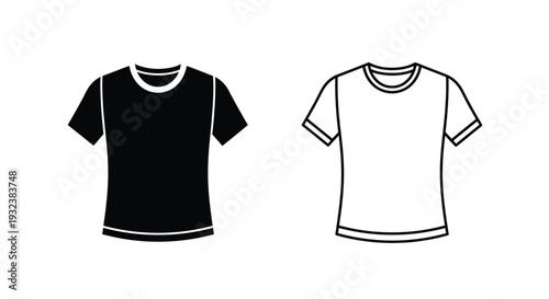Two t shirt icons one black and one white depicted in a simple style