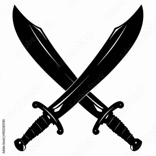 Crossed Scimitar Swords Silhouette Vector - Pirate Sabers and Middle Eastern Weapon Symbol