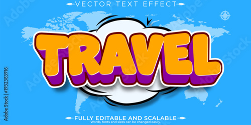 A vibrant travel text effect with a fully editable and scalable design