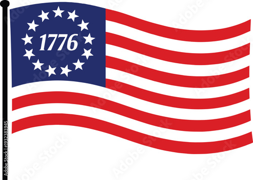 USA 1776 Patriotic Flag with Thirteen Stars Vector