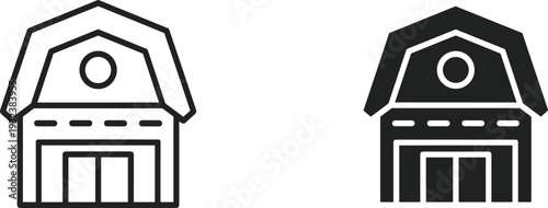 Barn house line and solid icon vector illustration set, farm building symbols isolated on white background design