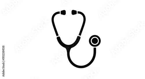 Simple black silhouette of a medical stethoscope on a white background