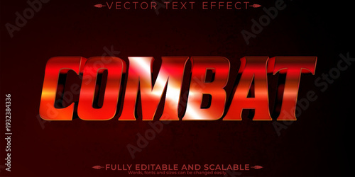 Premium editable combat text effect in bold red vector style