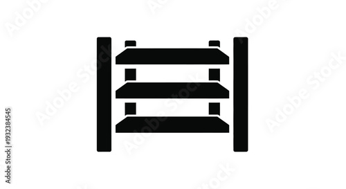 Simple black and white illustration of a tiered shelf or bookcase