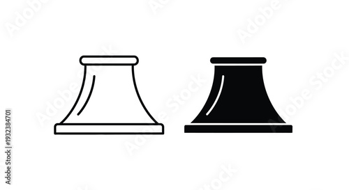 Two conical shapes one white outline and one solid black side by side