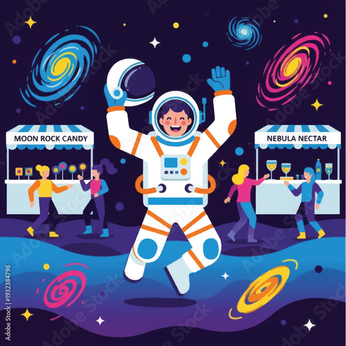 Astronaut in White Space Suit Jumping.