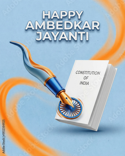 Dr BR Ambedkar Constitution of India Book and Fountain Pen Design Ambedkar Jayanti