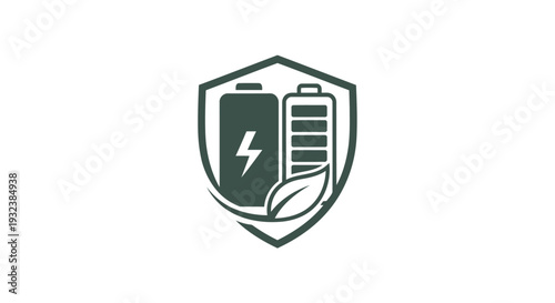 Eco-friendly battery protection shield with lightning bolt and leaf.