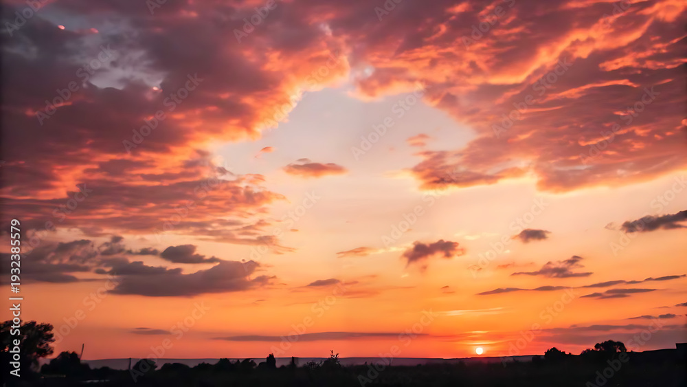 Fototapeta premium Vivid sunset colors over serene landscape horizon