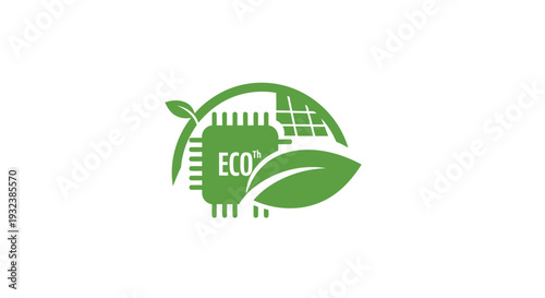 Green technology eco chip symbol on globe background.