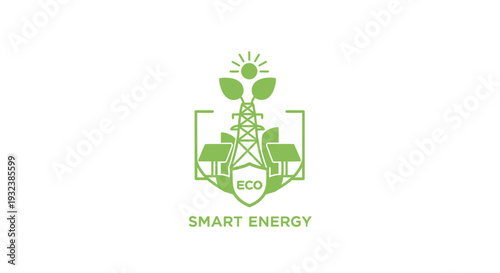 Smart Energy Eco Logo with Green Power Generation Symbols.