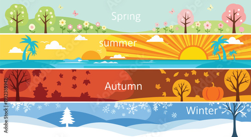 A seasonal landscape depiction with text