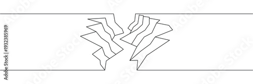 Continuous one line drawing of Horizontal bar with a jagged crack split in middle simple black line art illustration. Editable stroke outline. Single contour art