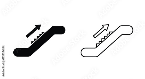 Escalator icons a black filled and a white outline depiction