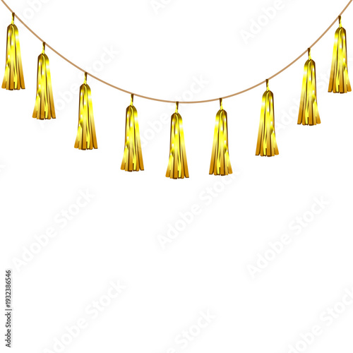 golden glitter tassel garland hanging isolated background