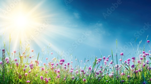 Beautiful grass and bright yellow flowers, a warm spring or summer natural scenery background, perfect for posters, presentations, and magazine covers.
