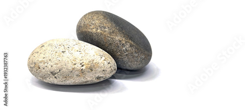 Natural river stones on white background