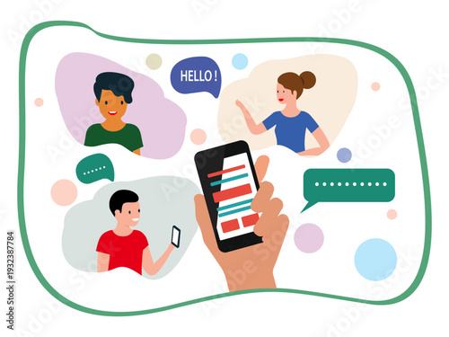people communicating through mobile messaging app illustration smartphone message chat cyberspace
