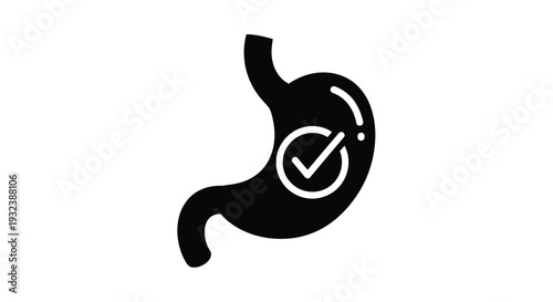 Stomach health icon showing a healthy digestive system with a checkmark