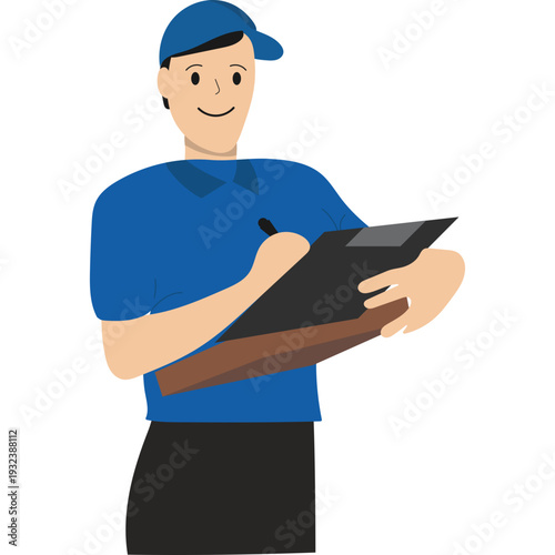 Delivery Person Holding Package and Checklist