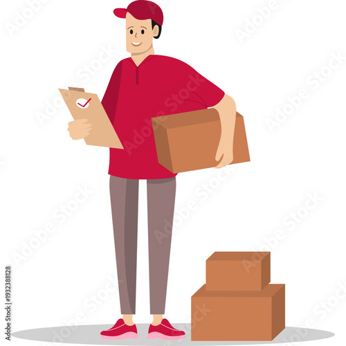 Delivery Person Holding Package and Checklist